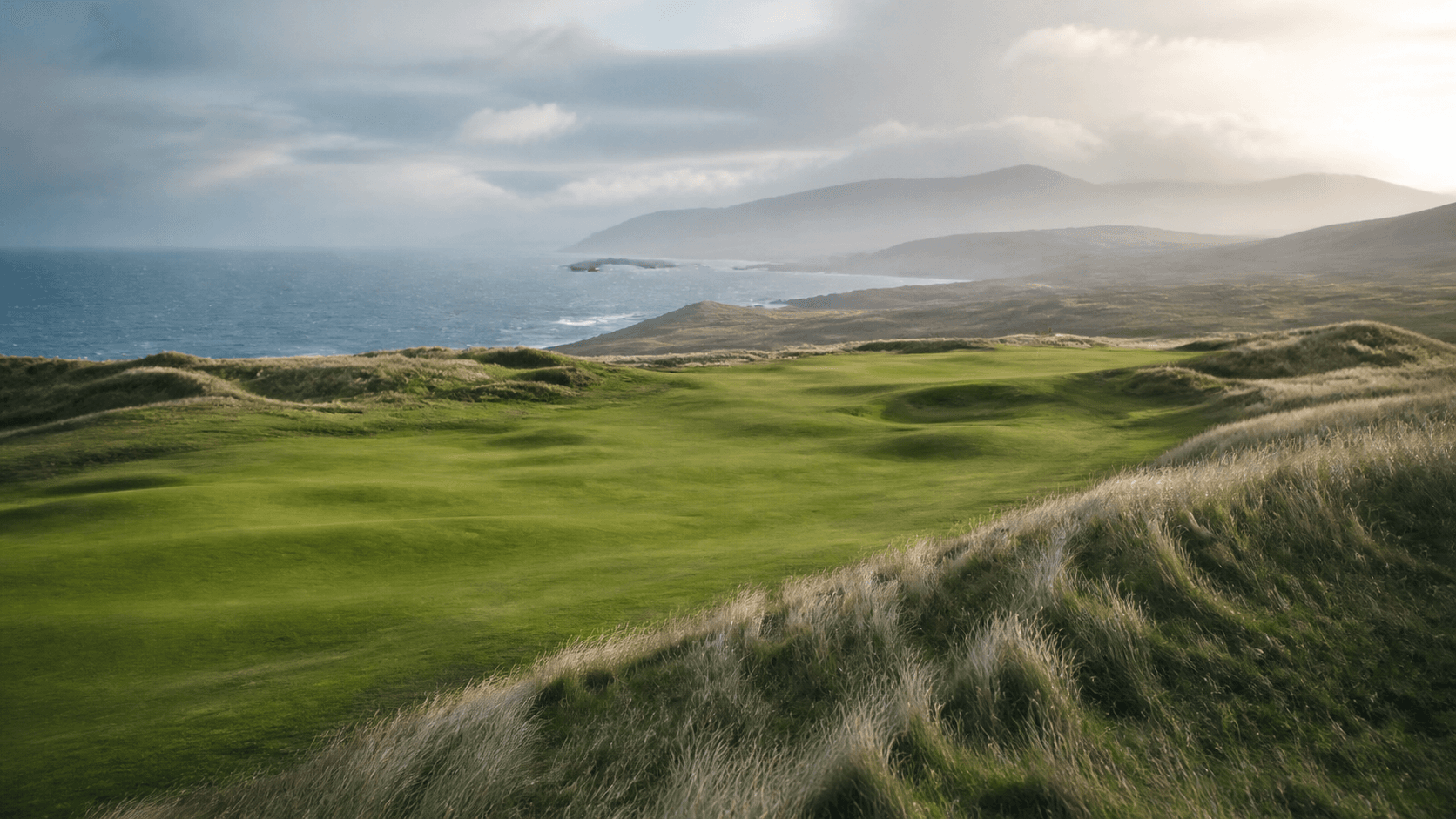 A generic Atlantic links course in soft morning light